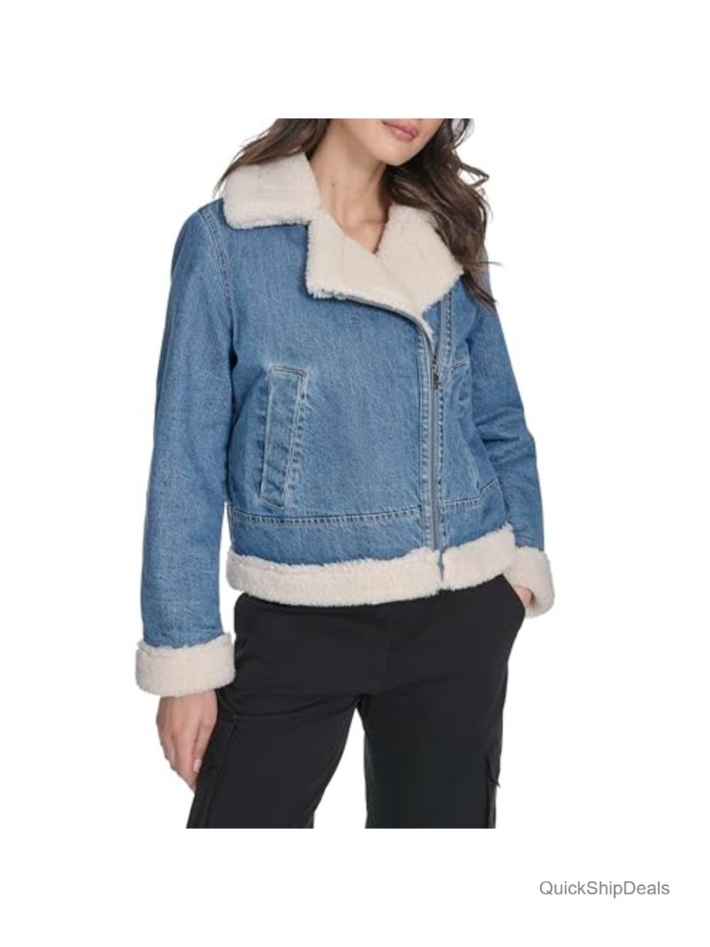 Levi's Denim Moto Jacket with Sherpa Lining Asymmetrical Zip